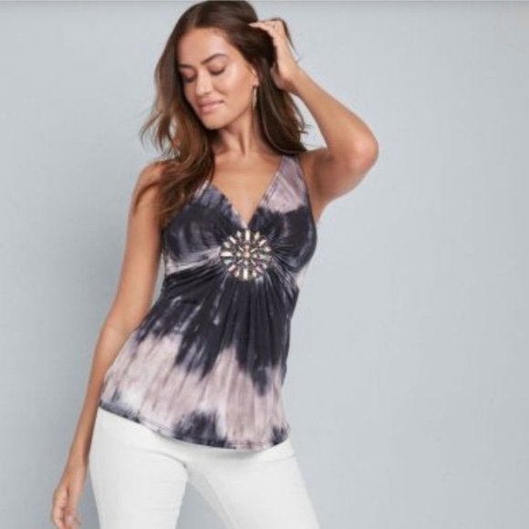 Venus tie dye embellished v-neck top Sz Large - Picture 1 of 9